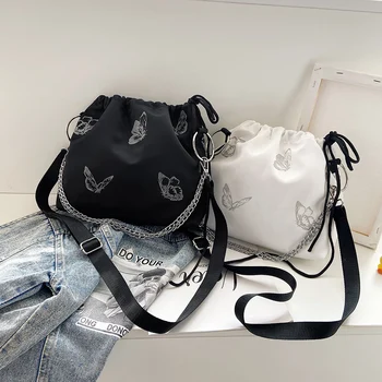 

Luminous Butterfly Messenger Bag Women Drawstring Chain Shoulder Handbag Female