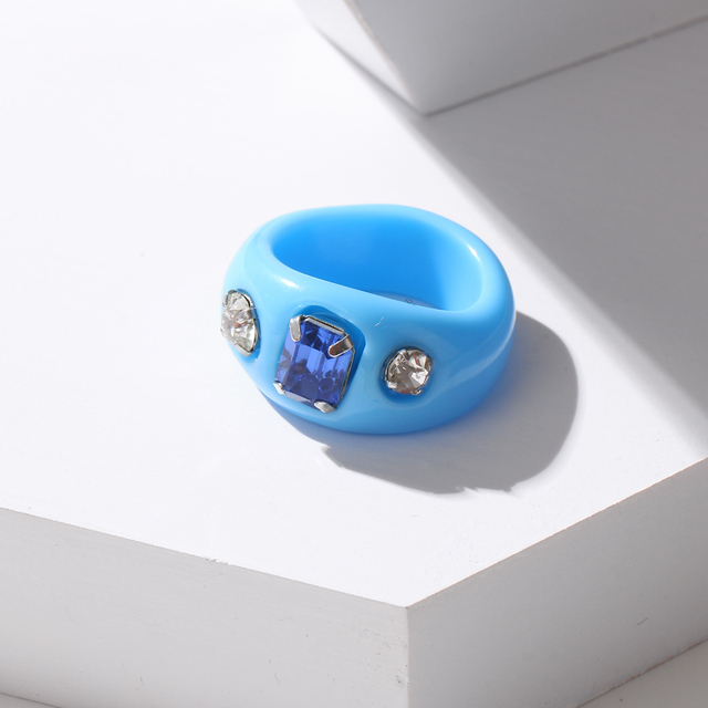 2021 New Transparent Resin Acrylic Rhinestone Colourful Geometric Square Round Rings Set for Women Jewelry Party Gifts