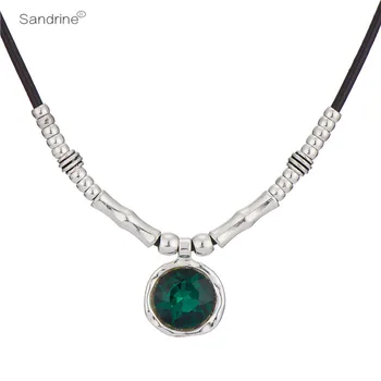

Sandrine Vintage Retro 3mm Leather Short Collar Choker Necklace For Women Handmade DIY Beads Retro Vintage Charms Necklace Gift