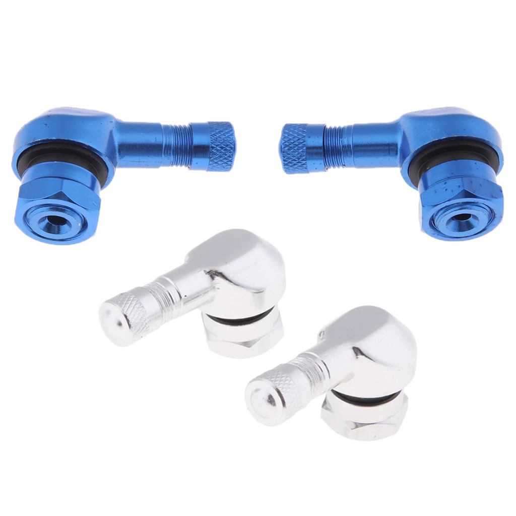 4pcs Valve Extenders Tire Stem Extension 90 Deg Angled Wheel Adapter for Motorcycle Bike, Blue + Silver