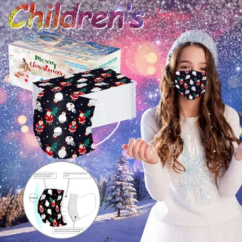 

50pc/a Box Santa Claus print Mask child Disposable FaceMask Three-layer Melt Blown cloth Masks Ear Loop Elastic mascarillad