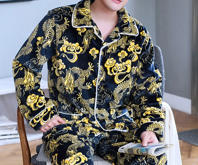 H5913 Молодежный пижамный комплект для мужчин, утолщенная фланелевая теплая одежда для сна, осенне-зимняя мужская одежда с длинными рукавами, большой размер, теплая домашняя одежда - Цвет: StyleU