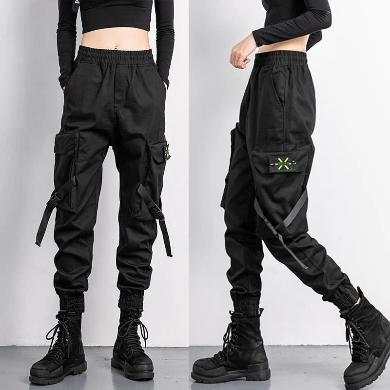 

2023 Women Elastic Waist Loose Streetwear Cargo Pants Female Fashion Ankle-length Jogging Trousers Ladies Plus Szie Casual Pants