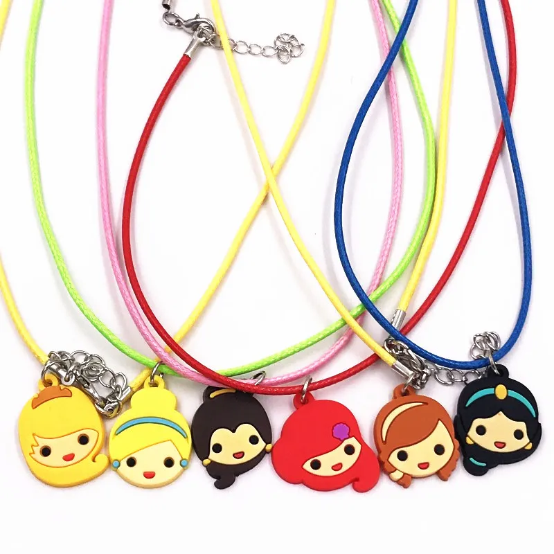 

1Pcs Cute Princess Elsa Anna Pendant Necklace Fashion Jewelry Rope Chain Little Girls Kids Necklace For Children Gift