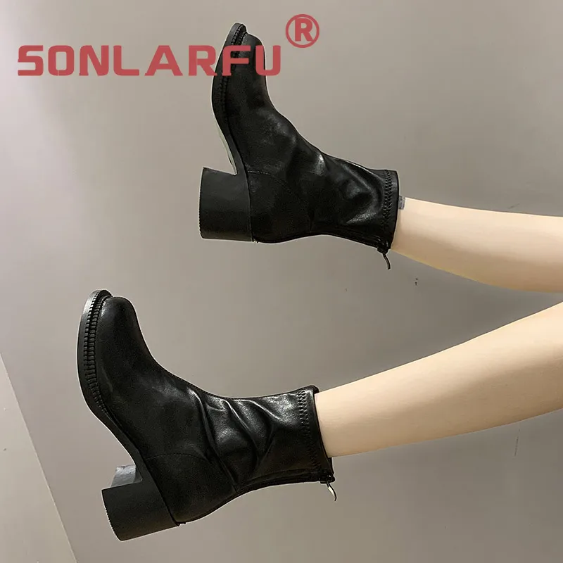 

fashion Boots Women's New Fashion All-Matching Mid Heel Simple Chunky Heel Mid-Short Boots Women's Spring and Autumn Boots