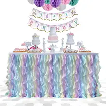 6/9/14 футов курчавая ива Юбка для стола тюль юбка с рюшами для прямоугольный стол круглый стол пачка Юбка для стола одежда для свадьбы, дня рождения