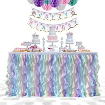 

6/9/14 Ft Curly Willow Table Skirt Tulle Ruffle Skirt for Rectangle Table Round Table Tutu Table Skirt Wedding Birthday Party