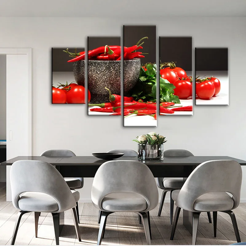 

5 Pieces Kitchen Decor Poster Canvas Art Print Tomato Pepper Picture Modular Wall Decoration Home Kitchen Dining Room Decoration