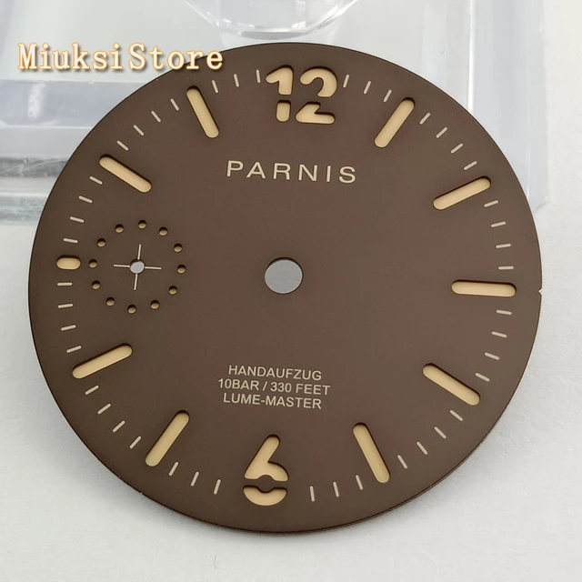 우아함과 정교함의 결합: Parnis 35.4mm 다크 브라운 시계 다이얼 우아함과 정교함의 결합: Parnis 35.4mm 다크 브라운 시계 다이얼