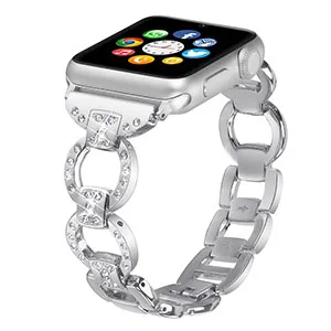 38-42 ремешок для часов, мм, для серии Apple, Металлический Стальной браслет с кристаллами и бриллиантами, браслет для часов Apple Watch, серия 1, 2, 3, ремешок для часов - Band Color: Silver