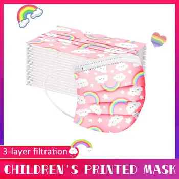 

10/50/100pcs Kids Disposable Mask 3 Layer Filter Non Woven Meltblown Cloth Breathable Rainbow Printing Children Face Mouth Masks