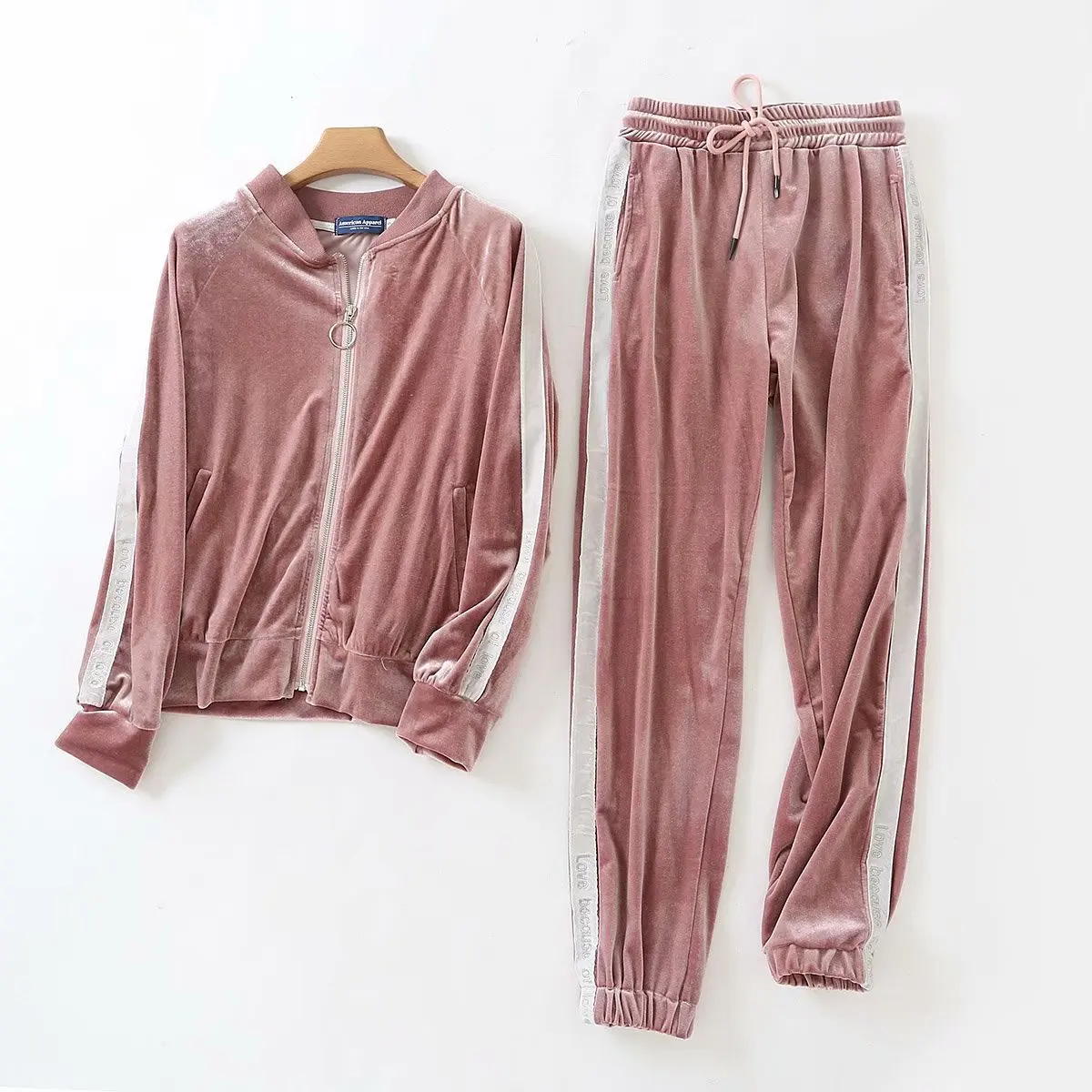 

C5-5263-19722 New Style Korean-style Women's Wear Velvet Embroidered Hoodie Straight-leg Pants Set