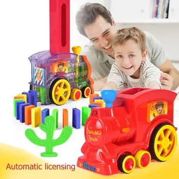 

Kids Plastic Blocks Dominoes Toys Auto Laying Domino Sound Light Train Car Set Exercise Practical Ability Color Cognition Toy