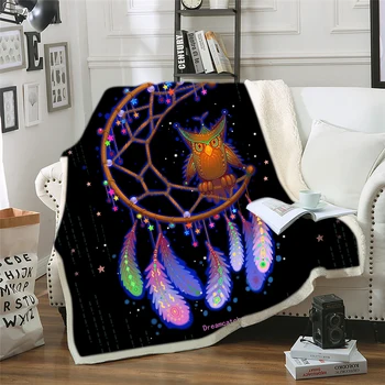 

Dream-catcher Owl Bed Blankets Thick Double-Layer Plush Blanket Throws Lightweight Travelling Camping Throw for Kids Adults