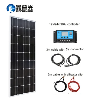 

Xinpuguang 100W 18V Solar Panel System Module Mono Silicon Cell for 12V Battery Power Charger 10A USB Controller PV Connector