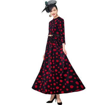 

Party Chiffon Wedding Printed Long Dress Spring Summer Buttons Dots Dress Evening Clothing Ankle-Length DZ1161