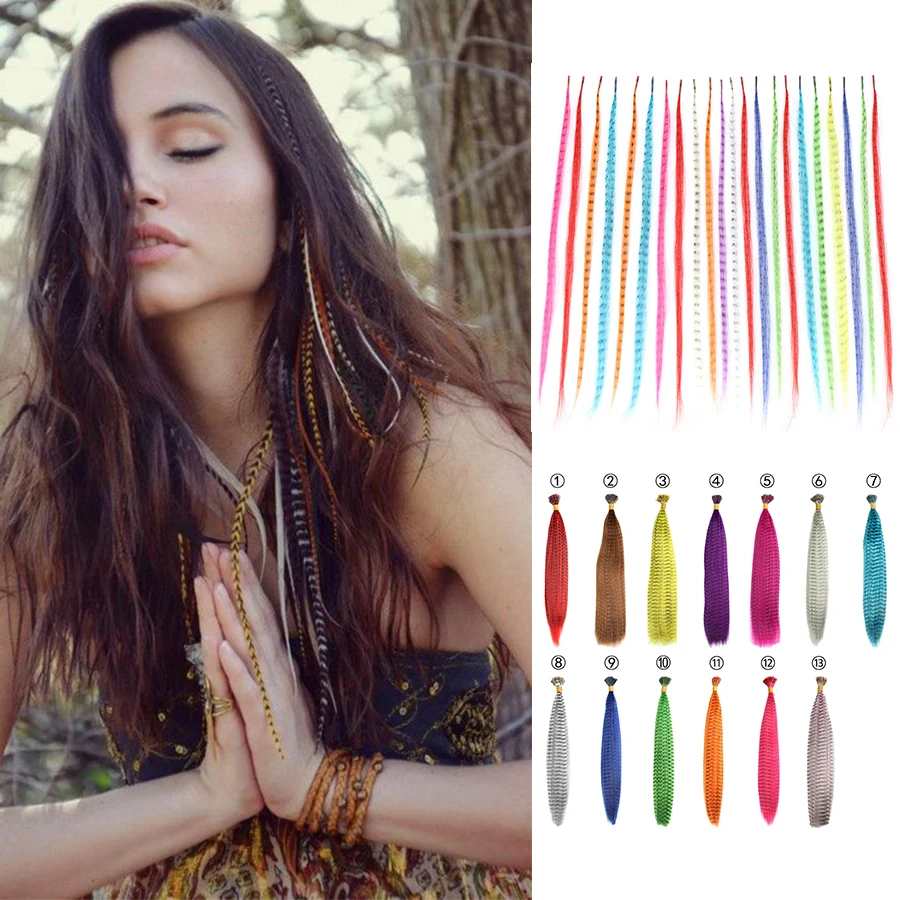 Synthetic Fake Feathers for Hair Extension Colored Strands of Hair Synthetic High Temperature Rainbow False Accessories for hair extensions