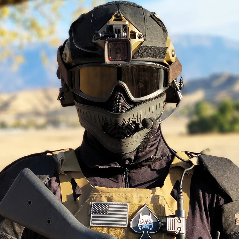 Tactical X Storm Airsoft Mask Half Face Mesh Mask Patch Combo