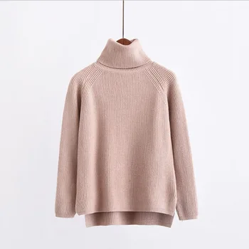 

Women Autumn Winter Solid Turtleneck Knit Sweater Pullovers Casual Loose Pullover Sweaters Split Side Oversize Tops