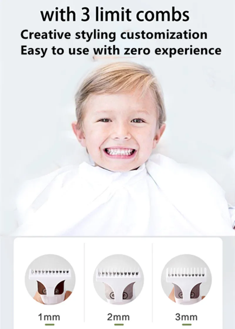 Kemei KM-1319 Baby Hair Clipper Professional USB Hair Trimmer Rechargeable Haircut Machine with 3pcs Limit Combs 6