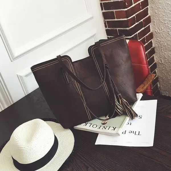

2018 Autumn And Winter New Style WOMEN'S Fashion Handbag Retro Tassels One-Shoulder Big Bag Large Capacity Women's Handbag