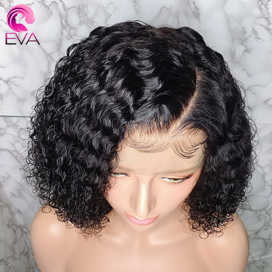 Eva Hair 150%, полностью кружевные человеческие волосы, парики, предварительно выщипанные с детскими волосами, короткий Боб, кудрявые бразильские волосы remy, парики для черных женщин