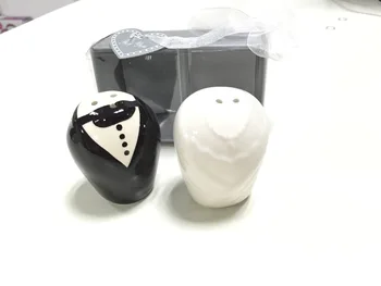 

Wedding Supplies 100pcs=50 sets Ceramic Wedding Guests Gifts dress style Salt and Pepper Shakers Seasoning bottle kitchen tool