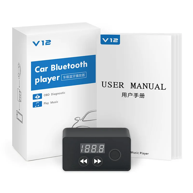 Многофункциональный Автомобильный сканер OBDII Bluetooth 4,0 с fm-передатчиком и MP3-плеером автомобильный диагностический инструмент V12 OBD2 Поддержка TF карты