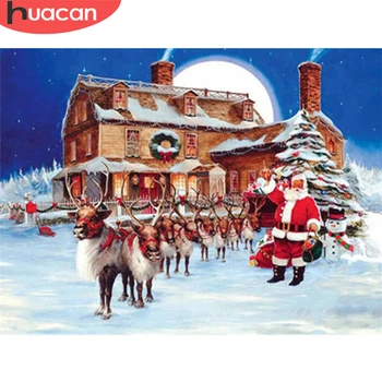 

HUACAN Diamond Embroidery Cross Stitch House 5D Diamond Painting Winter Mosaic Landscape Needlework Christmas Gift