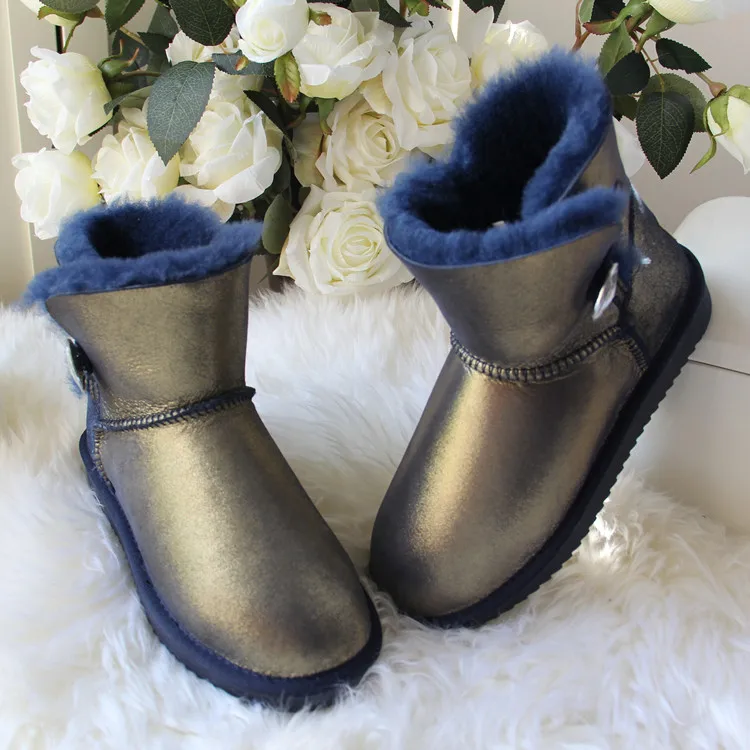 Австралийские женские зимние ботинки; ботильоны из натуральной овечьей кожи; теплые шерстяные зимние ботинки; женские ботинки с натуральным мехом - Цвет: Blue as pic