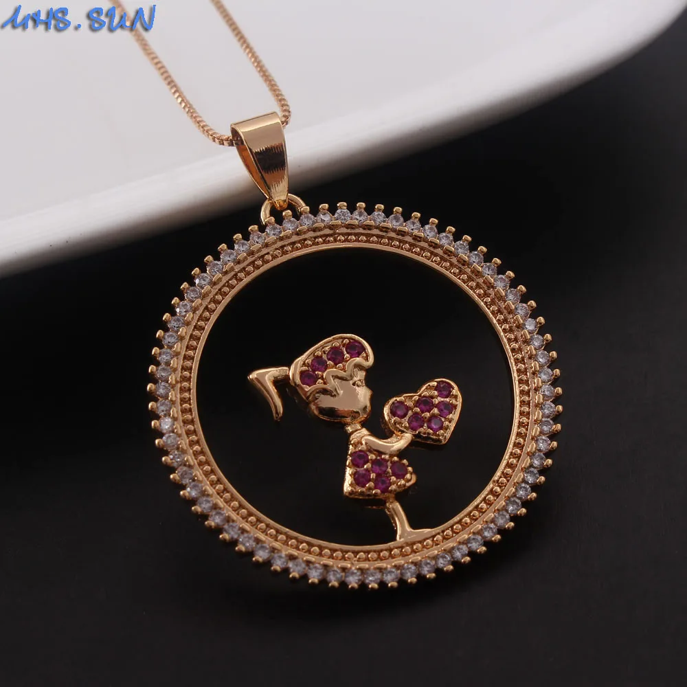 MHS.SUN Fashion AAA Zircon Jewelry Boys Girls Pendant Necklace Luxury Women Chain Necklace Charm Choker For Christmas Gift 1PC - Окраска металла: 3