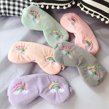 

Embroidery Rainbow Cartoon Sleep Eye Mask Plush Eye Cover Eyepatch Bandage Creative Travel Relax Blindfold Nap Soft EyeShade
