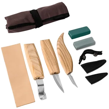 

Wood Carving Tools Set, Wood Carving Knife Set of 3 with Leather Strop Polishing Compound Grinding Stone Tools Roll Wood Carving