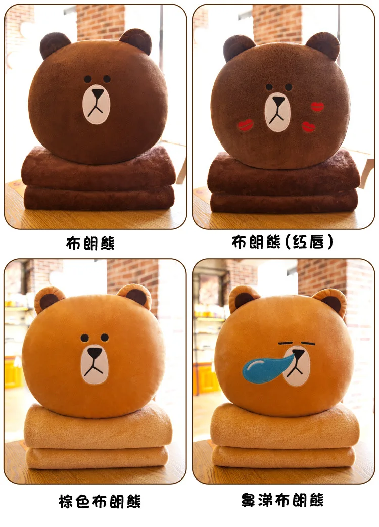 Brown Bear Pillow Brown Bear Airable Blanket Dual Purpose Flannel Airable Blanket Summer Hot Sales Folding Blanket