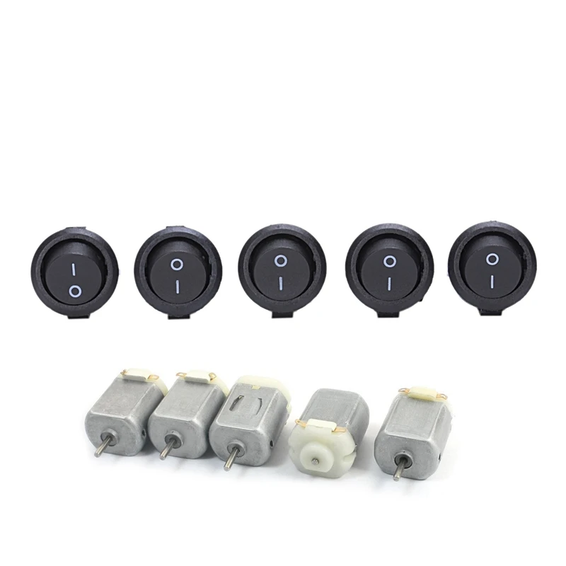 

5Pcs DC1-6V/3V 17000-18000RPM Micro-Motor for Car Model Toys & 5 Pcs SPST Black Round Rocker Switch AC 6A/125V 3A/250V