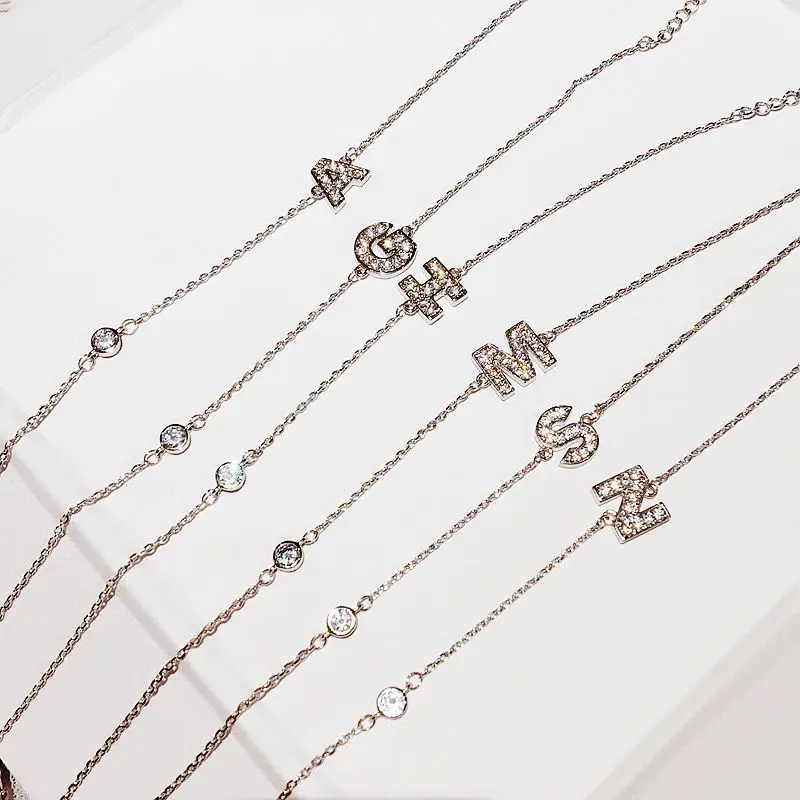 Нежное микро украшенное кубическими камнями Циркон 26 Письмо именной браслет цепочка для женщин Ювелирное Украшение с фианитом