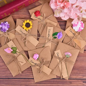 

10pcs Handmade Dry Flower Retro DIY Kraft Paper Invitation Greeting Card With Envelope Wedding Party Invitation Envelopes