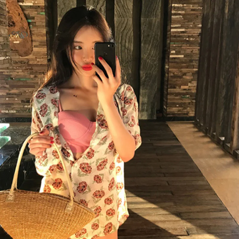 

New Style Fashion Sexy Underwire-High-waisted Belly Covering Small Bust Large Bust Triangular Two Pieces sha tan tao Bathing Sui