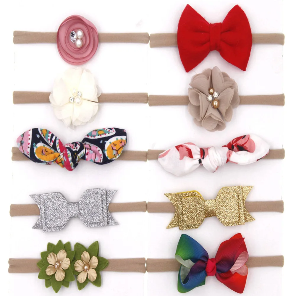 10 шт. Детская повязка на голову милая модная детская Цветочная одежда для малышей