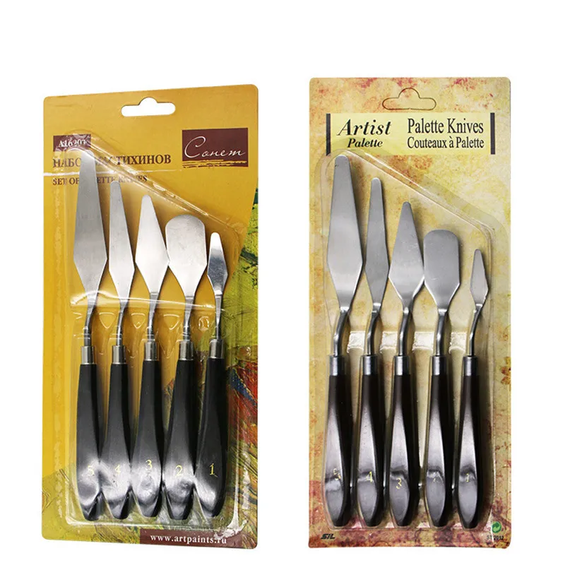  5Pcs Stainless Steel Mixed spatula Blade kit Professional palette knife set For Artist Oil Acrylic 