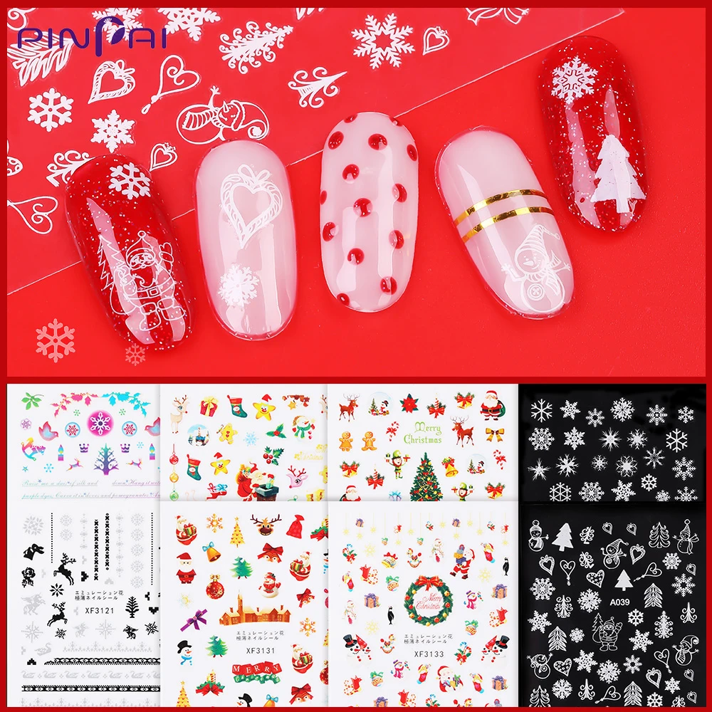 

Christmas Nail Art Sticker Santa Elk Snowflake Snowman Adhesive Slider DIY Manicure Water Transfer Decals Nail Art Decoration