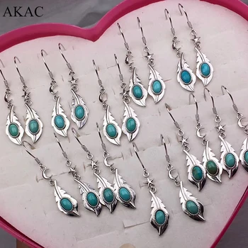 

S925 sterling silver Free shipping AKAC natural raw ore green turquoise earrings factory wholesale send randomly