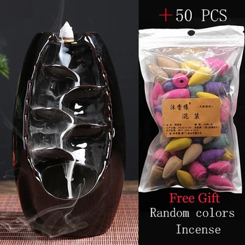 

Zen Incense Burner Ceramic Backflow Incense Burner Creative Home Decor Dragon Incense Holder Censer + 50pcs Incens