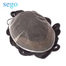 Best Offers SEGO 8''*10''6 Inch Curly Human Hair Durable Hair pieces Lace Men Toupees Non-remy Hair System Pure Color Men Wig Toupee 50g