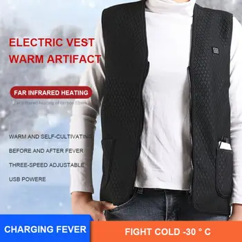 

Mannen Vrouwen Outdoor Fietsen Usb Verwarming Vest Lycra Katoenen Jas Winter Elektrische Thermische Sportkleding Voor Vissen