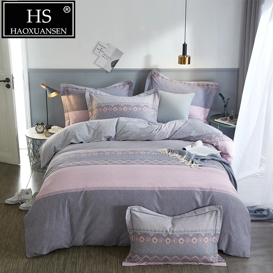 

Sanding Cotton 4Pieces Striped Bedding Set Grey 400 Thread count Heavy Duvet Cover Set Warm bed sheet for Winter Queen King Size
