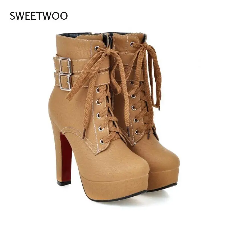 Big size 33-47 short Boots shoes woman Fashion Ankle Boots Sexy high Heels Spring Autumn Winter Women Shoes