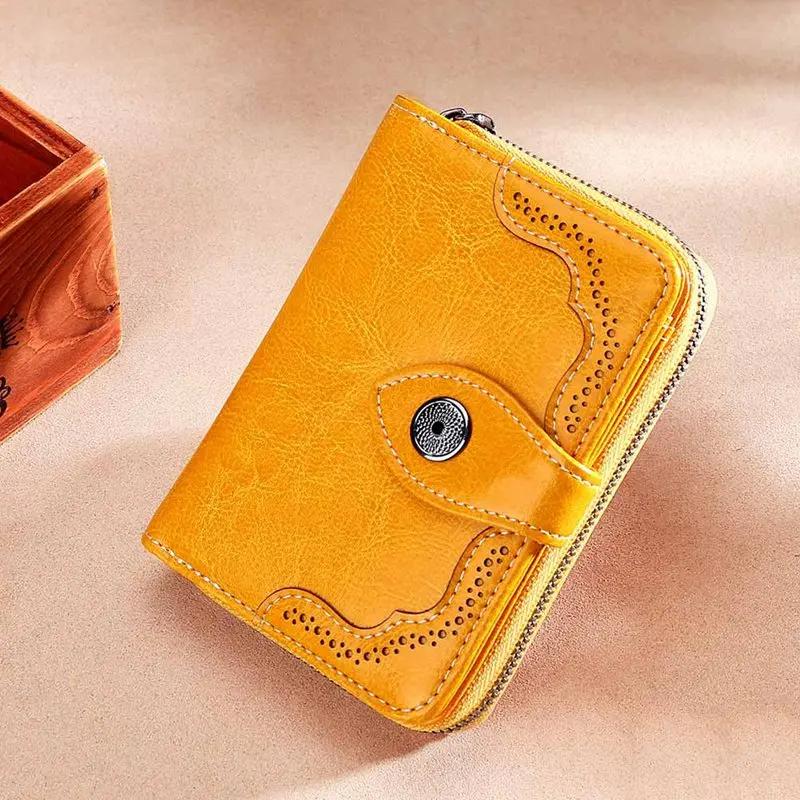 1 PC Oil Wax Leather Wallet Women Lady Vintage Short Two Fold Zipper Wallet Girls FashionCredit Card Holder Purse Clutch Wallet