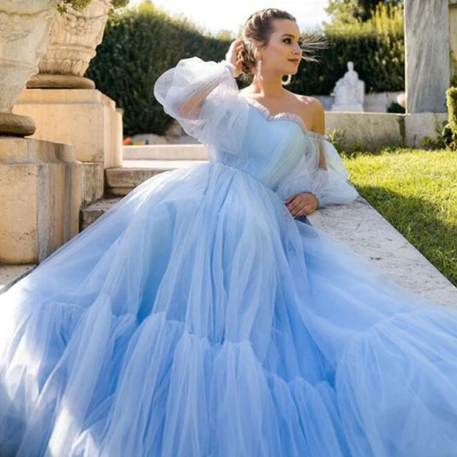 Robe grossesse bleu ciel à pois blancs