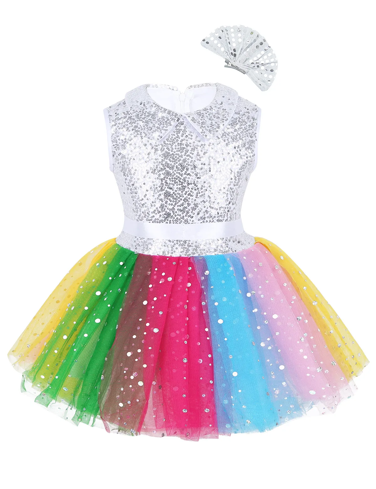 Детское Радужное платье-пачка с блестками для девочек; модное фатиновое платье без рукавов с зажимом для волос; яркие детские вечерние платья для танцев для девочек